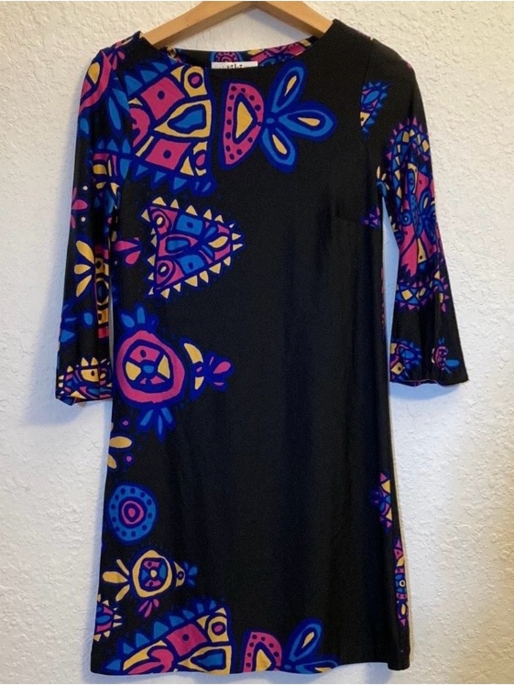 TIBI Vintage SILK Shift Dress with Blue & Pink Accents. Sz XS